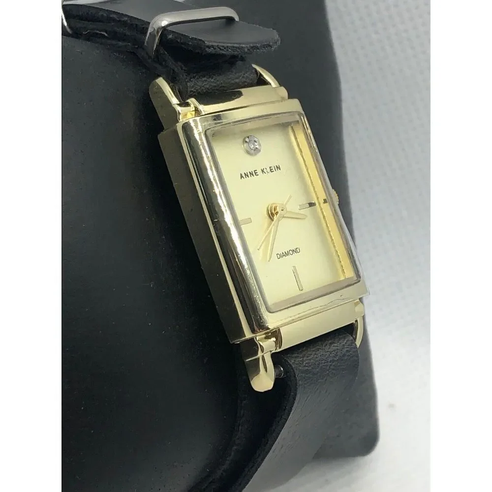 Anne Klein AK/3036 Unisex Black Leather Analog Cream Dial Quartz Watch OL158